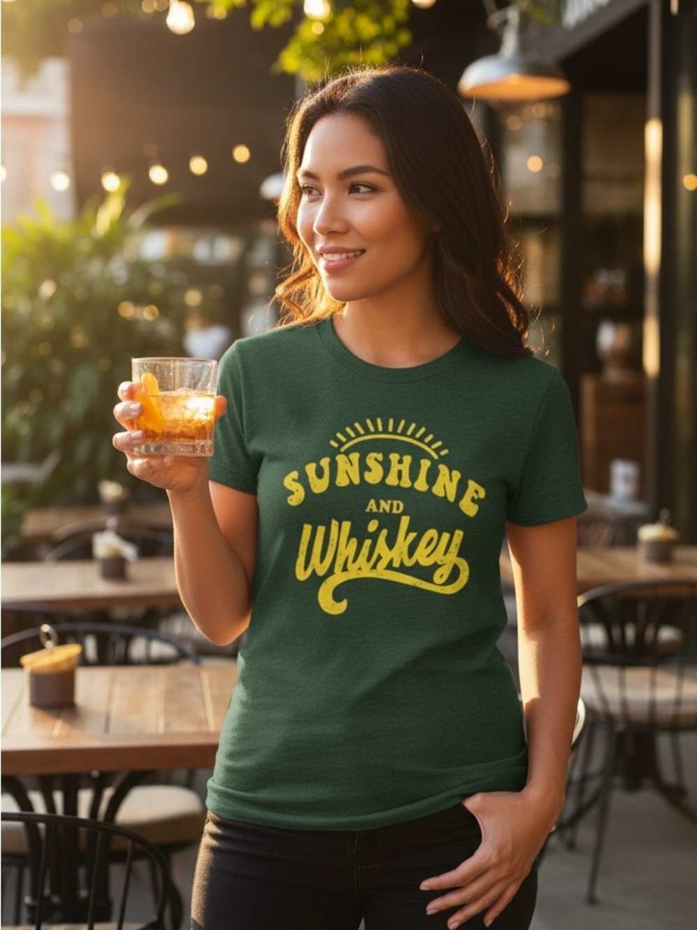 Sunshine & Whiskey Graphic T-Shirt Large Country Western Casual Tee